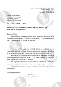 Solicitud de reducción de jornada laboral por cuidado de hijos menores