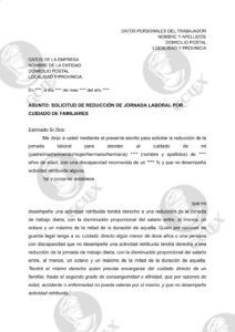 Solicitud de reducción de jornada laboral por cuidado de familiares