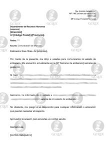 Carta de comunicación de situación de embarazo por la trabajadora
