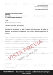 Carta de comunicación de embarazo a la empresa