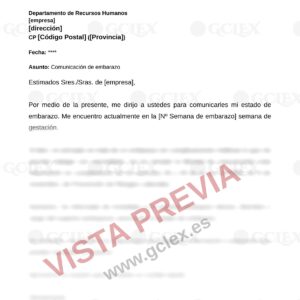 Vista previa del modelo Carta de comunicación de embarazo a la empresa (GCLEX)