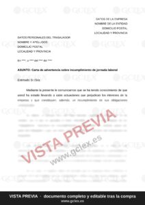 Carta de advertencia por incumplimiento de jornada laboral