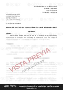 Escrito de aceptación de la propuesta de trabajo a turnos