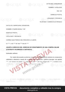 Escrito de desistimiento de compra online (14 días)