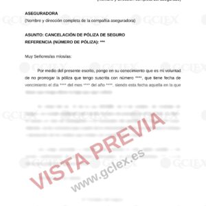 Vista previa del modelo Solicitud de no renovación o cancelación de póliza de seguro (GCLEX)