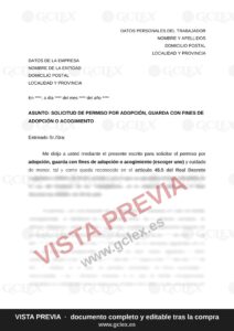 Solicitud de permiso por adopción, guarda con fines de adopción o acogimiento