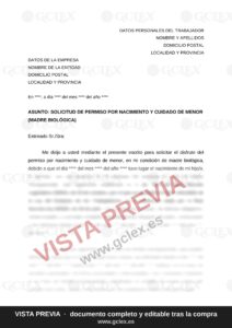 Solicitud de permiso por nacimiento y cuidado de menor (madre biológica)