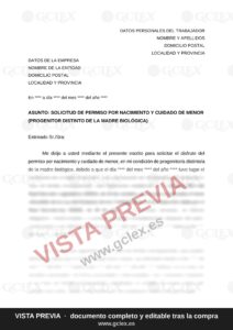 Solicitud de permiso por nacimiento y cuidado de menor (progenitor distinto de la madre biológica)