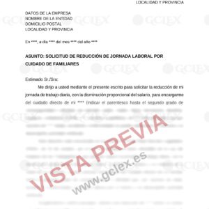 Vista previa del modelo Solicitud de reducción de jornada por cuidado de familiares (GCLEX)