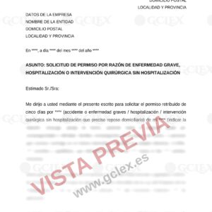 Vista previa del modelo Solicitud de permiso por enfermedad grave u hospitalización de un familiar (GCLEX)