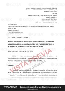 Solicitud de prestación por adopción, guarda con fines de adopción o acogimiento para autónomos